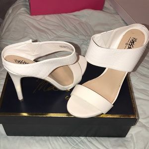 White snake print heels